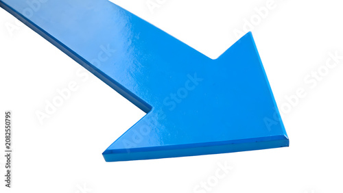 Bright Blue 3D Arrow Pointing Downward on White Background Minimalist Design