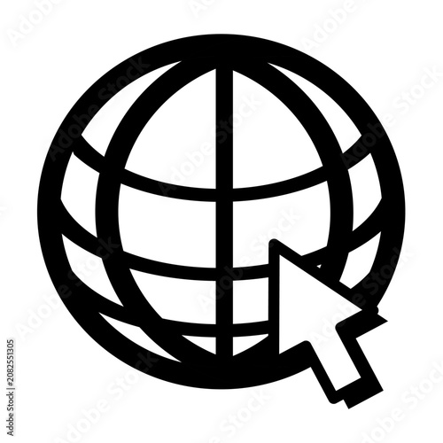 Minimalist website globe icon with arrow cursor. High-quality vector graphics perfect for internet, global network, and digital business web design projects.