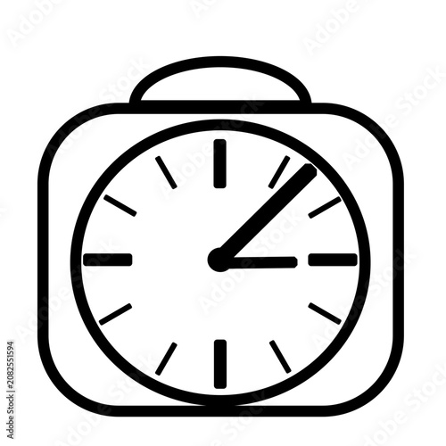 Modern minimalist square alarm clock icon line art. Perfect black and white vector symbol for time management, schedule, and morning wake-up concepts.