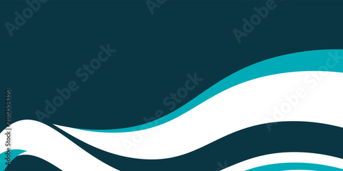 Abstract turquoise and white wave vector background on dark blue, modern sea or water design template with copy space.