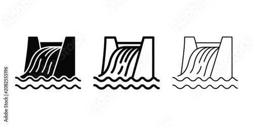 Foto Dam reservoir overflow icon silhouette vector outline and line art