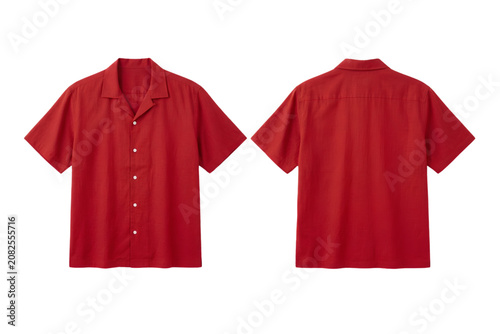 Red Half. sleeves button up shirt mock-up 