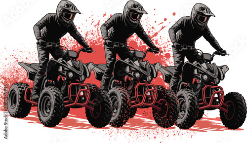 Foto ATV quad bike riders vector illustration, extreme motorsport racing theme with r