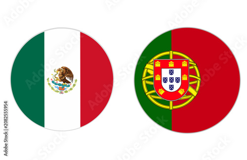 round shape of mexican flag and portugal flag with transparent background