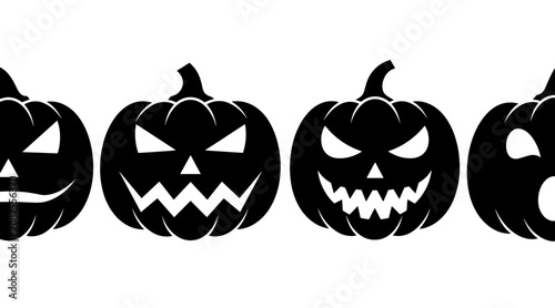 Set of Four Spooky Halloween Jack-o'-Lantern Silhouettes on White Background