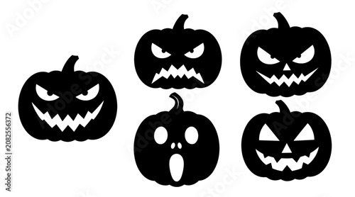 Halloween pumpkin jack o lantern faces set flat vector illustration spooky festive mood