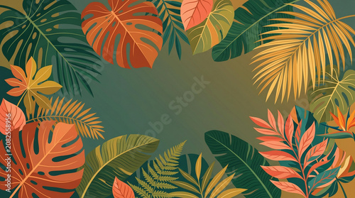 Vibrant Oversized Tropical Leaves Composition with Bold Colors and Lush Texture