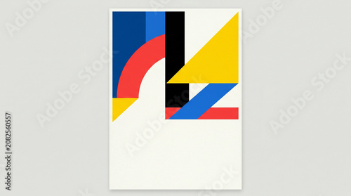 Abstract Color Block Composition with Geometric Shapes and Vibrant Hues on White Background