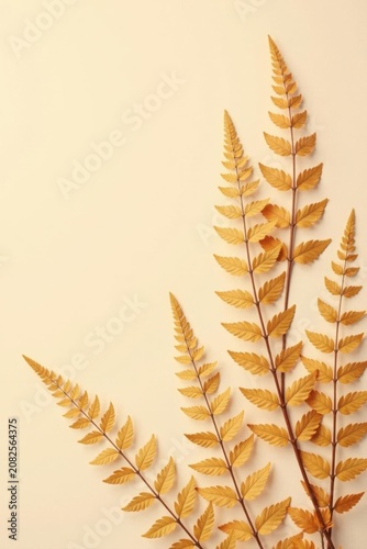 Elegant bracken fronds overhead, minimalist beige Vertical image , foliage, element, beige