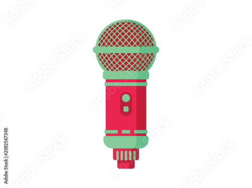 Flat vector illustration of a vintage style red and green microphone.