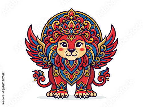 Cute Winged Lion Illustration with Intricate Mandala Patterns.