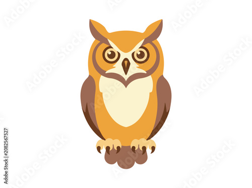 Stylized cartoon owl illustration with brown and yellow feathers.
