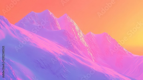 Snow Capped Mountain Peaks Bathed in the Vibrant Hues of a Sunset Sky