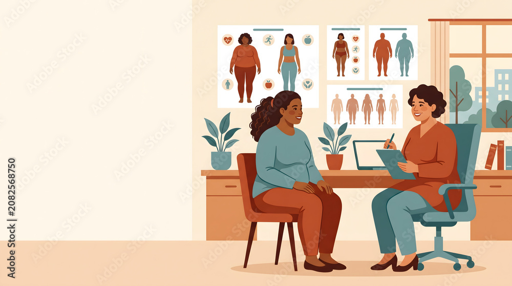 Fototapeta premium Doctor consulting patient about weight and health