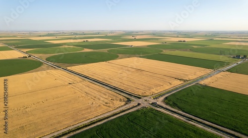 Aerial view of agricultural farming nampa landscape showcasing diverse crop circles and irrigation patterns in a rural farmland setting during daytime