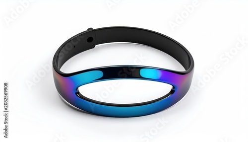 Sleek, iridescent bracelet with a black, rubbery band and an oval-shaped, colorful center