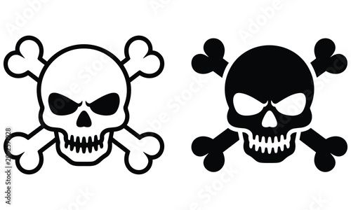 Two simple skull and crossbones icons featuring bold black and white graphic lines isolated on a clean white digital background