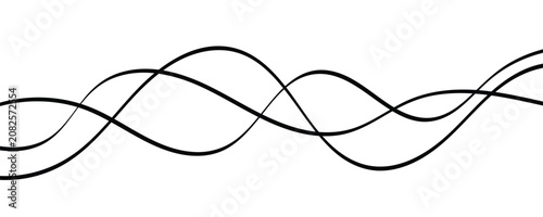 Tableau sur toile Abstract Black Wavy Lines Vector Pattern, Intersecting Curved Frequency Audio Wa