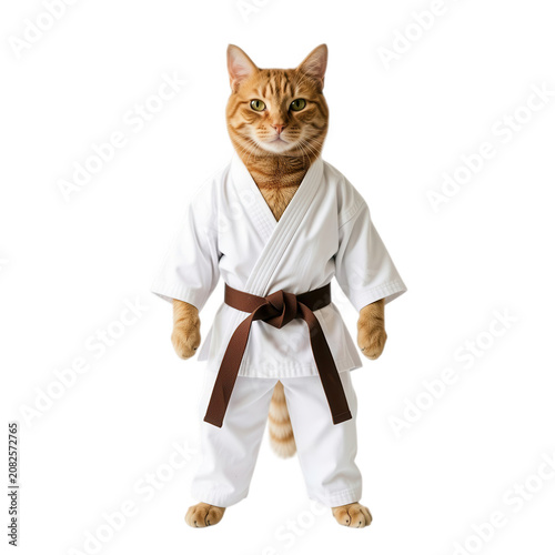 Orange Tabby Cat in White Karate Gi Transparent Background