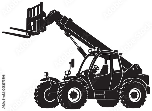 Foto Telehandler silhouette, telescopic handler, vector isolated on white