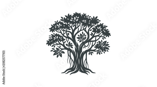 Tree with thick twisted trunk branches.