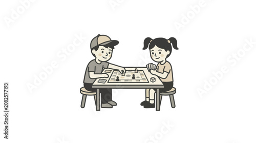 Two children playing board game.
