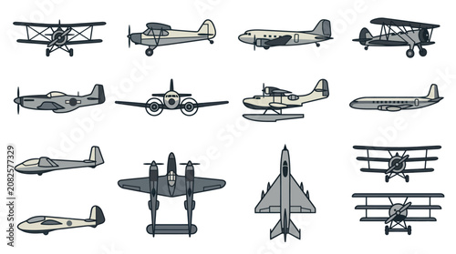 Vintage airplanes on white background.