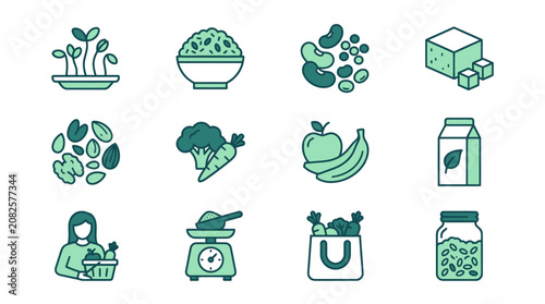 Vegan food and healthy lifestyle icons.