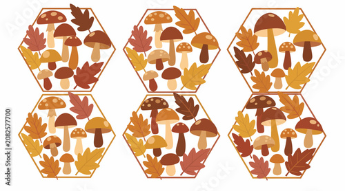 Autumnal mushroom hexagon pattern