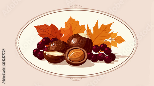 Autumnal nuts and leaves composition