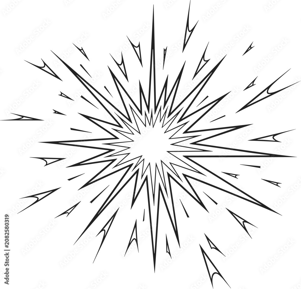 Obraz premium Black and white abstract starburst explosion graphic element representing speed or motion intense radial lines emanating from center