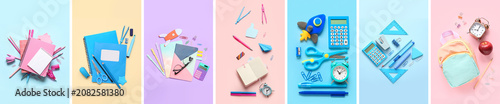 Photos Colorful school supplies and stationery flat lay set