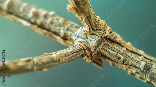 Dried mint stem square joint close up
