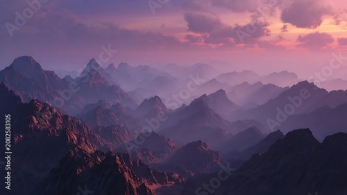 Twilight Mountain Range Vector Illustration on White Background
