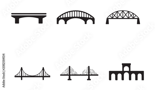 Εκτύπωση καμβά Set of six bridge icons illustrating distinct architectural styles and structural layouts