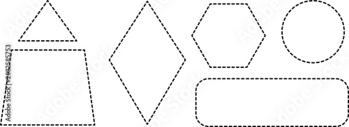 Cuadro en lienzo Dashed line square and round borders, dotted rectangles, circles