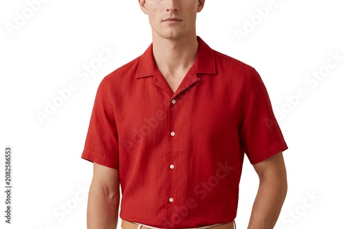 Red short sleeves button up shirt mock-up 