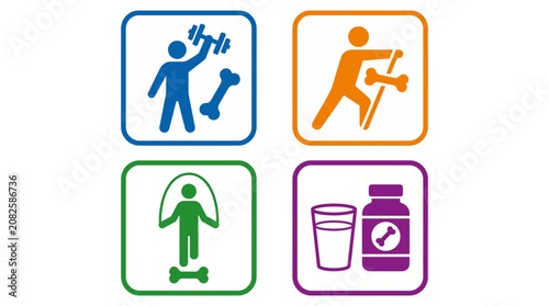 Canvastavla Bone Strengthening Exercise Routine Icon Set - Flat Vector Illustration