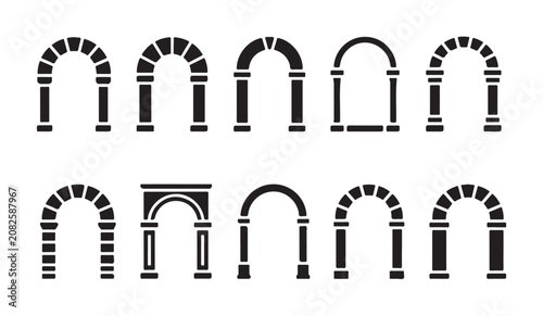 Obraz na plátně Set of classic stone arch icons for architectural design and historical building structures