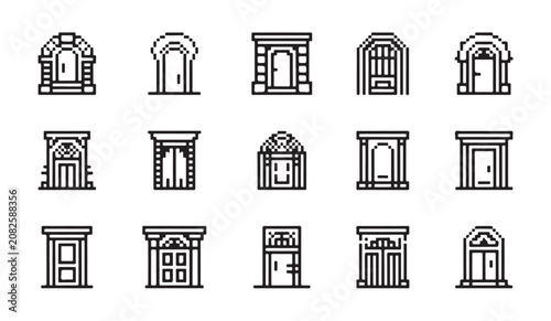 Photos Traditional arched and rectangular door symbols for classic building design and blueprints