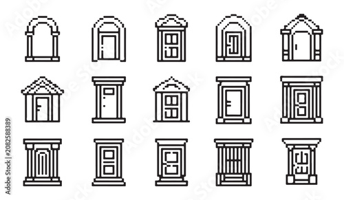Photos Classical architecture door icons featuring pillars and gables for urban development plans