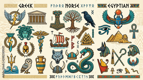 Ancient Mythology Symbols: Greek, Norse, Egyptian Gods, Icons, and Artifacts