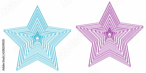 Paired Blue and Purple Concentric Star Line Art Graphic With Geometric Pattern Design