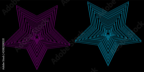 Paired Blue and Purple Concentric Star Line Art Graphic With Geometric Pattern Design