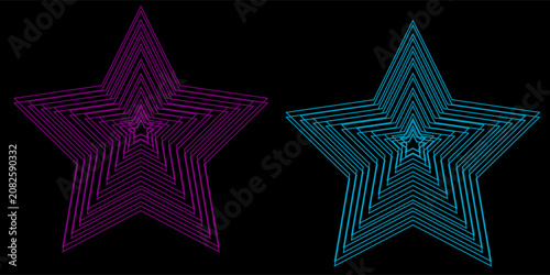 Paired Blue and Purple Concentric Star Line Art Graphic With Geometric Pattern Design