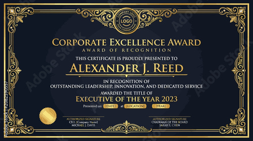 Canvastavla Corporate Excellence Award Certificate for Executive of the Year with Gold Ornat