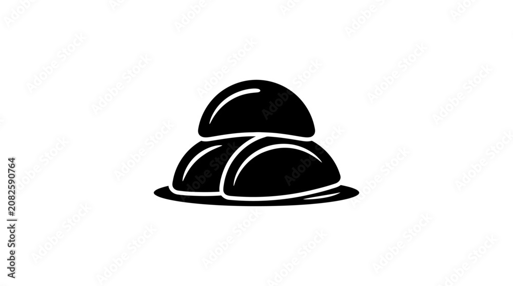 Fototapeta premium A minimalist black and white icon depicting a stack of three rounded bread rolls.