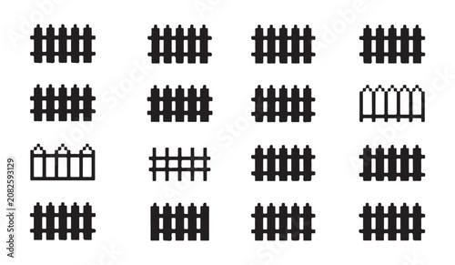 Bild auf Leinwand Simple wooden picket fence vector graphics for farm landscape and garden decoration icons