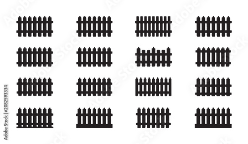 Foto Collection of black picket fence silhouettes, diverse designs suitable for various uses