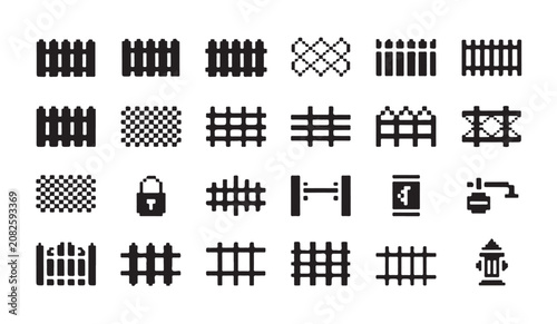 Photos Graphic collection of various fence and metal barrier icons for industrial site mapping